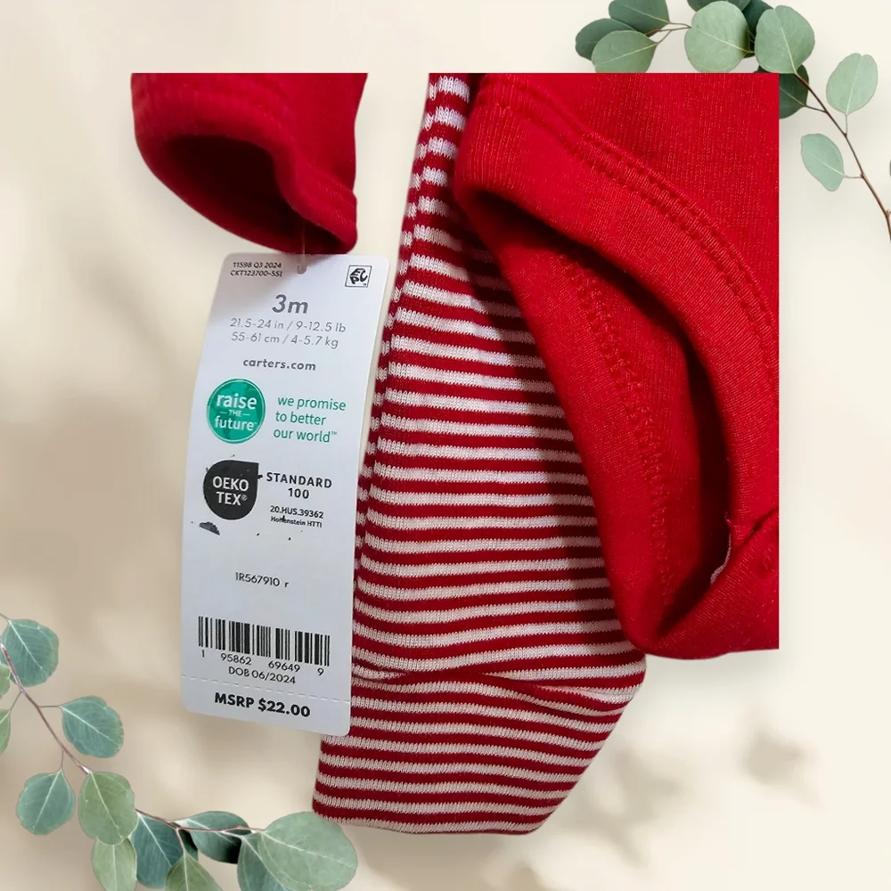 Matching Set Red Christmas‎ Baby Onesie and Pants Unisex Cotton 3  M